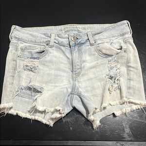 Distressed Light Blue Denim Shorts